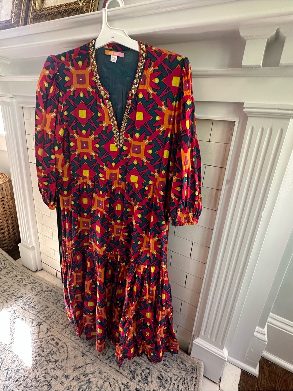 BRITON COURT Boho Geometric Print Maxi Dress - Red & Yellow